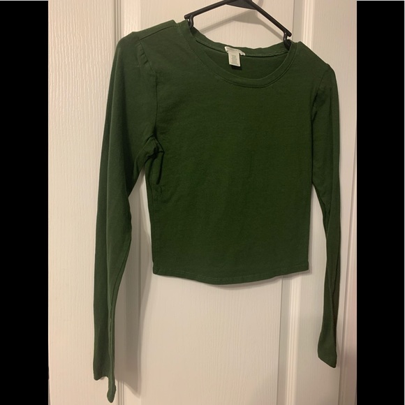 Olive Green Long Sleeve Crop Top - Picture 1 of 1